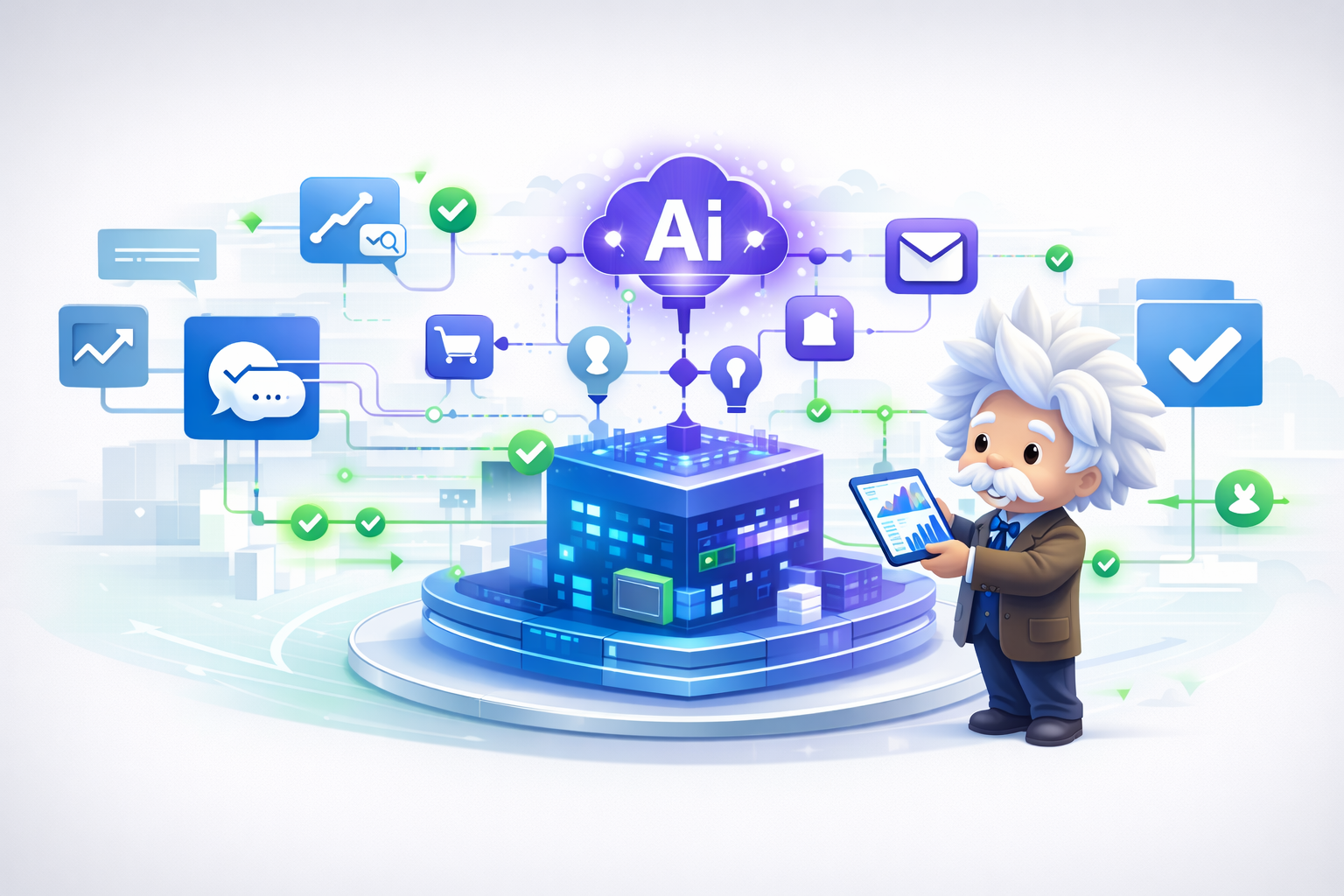 Salesforce consulting architecture for product-based companies showing Marketing Cloud, Data Cloud, and Einstein AI integration